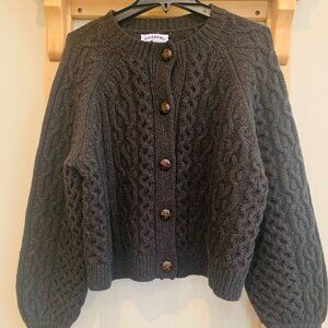 Meadows Quince Cardigan Cable Knit Black/Brown Wool Size XS